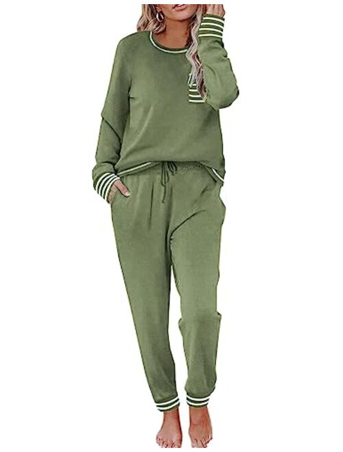 Ekouaer Pajamas Womens Long Sleeve Sleepwear with Long Pants Soft Loungewear Pj Set S-XXL