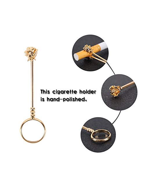 Lzttyee Elegant Rose Design Lady Smoker Cigarette Holder Ring For Women & Men Protect Your Fingers (S, Gold)