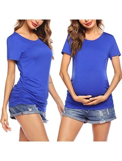 Women Maternity Shirt Funny Print Side Ruched Raglan Short Sleeve Cute Pregnancy Top