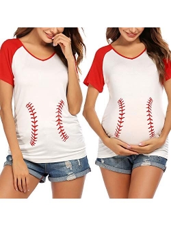 Women Maternity Shirt Funny Print Side Ruched Raglan Short Sleeve Cute Pregnancy Top