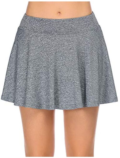 Ekouaer Women's Skorts Pleated Cute Skirts with Pocket Solid Color Sports Shorts