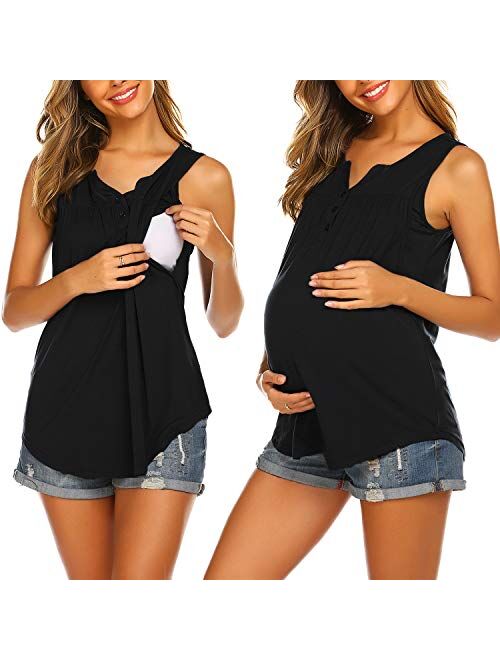 Ekouaer Maternity Top Womens Nursing Shirt Double Layer Short Sleeve Pregnancy Shirt for Breastfeeding S-XXL