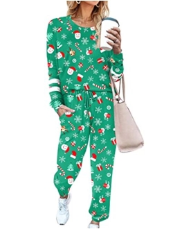 Women's Long Sleeve Pajamas Set with Pockets O Neck Sleepwear Lounge Nightwear (S-XXL)