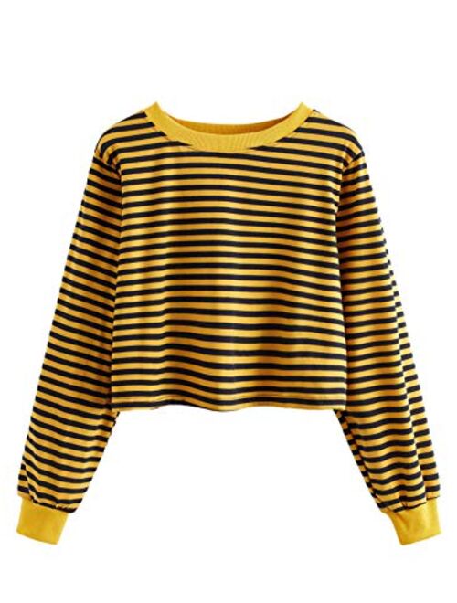 SweatyRocks Women's Casual Long Sleeve Striped Cropped T-Shirt Casual Crop Tee Top