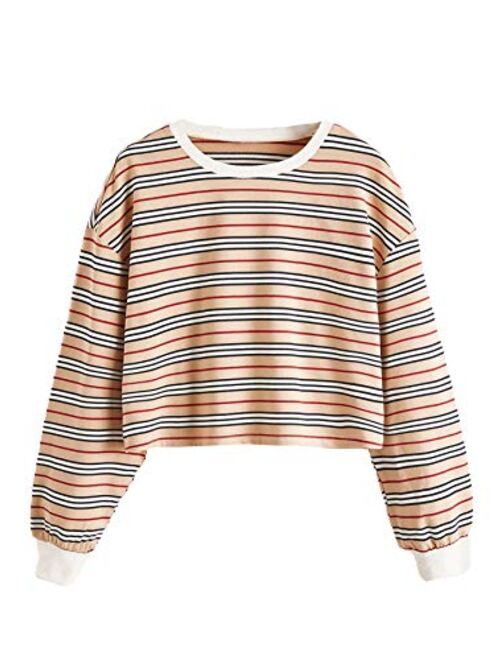 SweatyRocks Women's Casual Long Sleeve Striped Cropped T-Shirt Casual Crop Tee Top