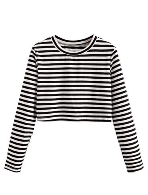 SweatyRocks Women's Casual Long Sleeve Striped Cropped T-Shirt Casual Crop Tee Top