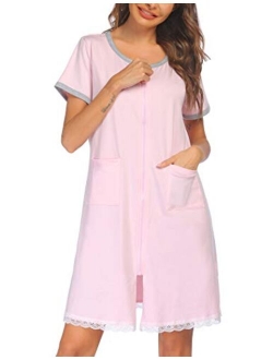 Womens Zip Front Robes Lightweight House Coat Zipper Nightgown(S-XXL)