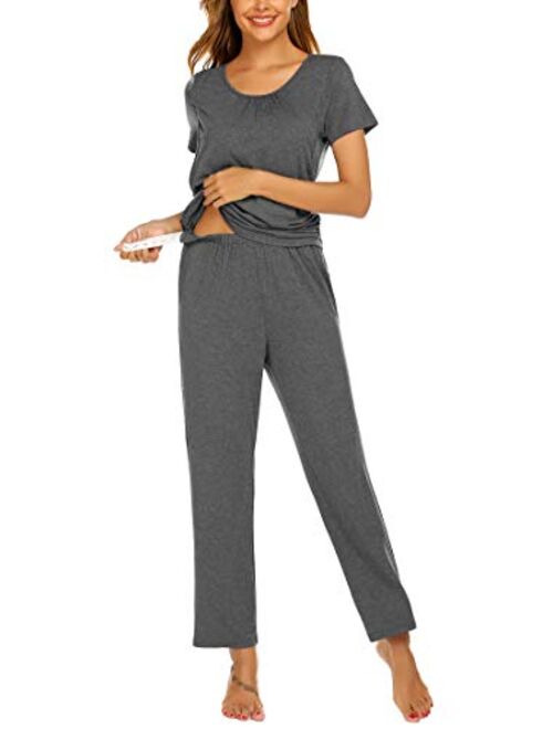 Ekouaer Women's Maternity Nursing Pajama Set Breastfeeding Sleepwear Set Double Layer Short Sleeve Top & Pants Pregnancy PJS