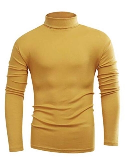 Beauhuty Men's Basic Turtleneck Long Sleeve T-Shirts Fleece Knitted Casual Pullover Top