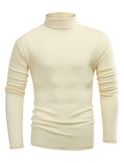 Beauhuty Men's Basic Turtleneck Long Sleeve T-Shirts Fleece Knitted Casual Pullover Top