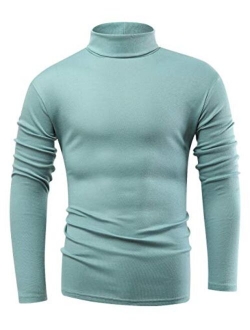 Beauhuty Men's Basic Turtleneck Long Sleeve T-Shirts Fleece Knitted Casual Pullover Top