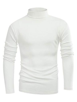 Beauhuty Men's Basic Turtleneck Long Sleeve T-Shirts Fleece Knitted Casual Pullover Top