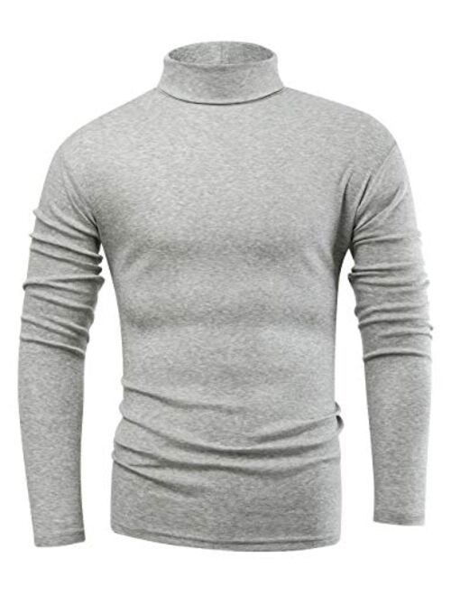 Beauhuty Men's Basic Turtleneck Long Sleeve T-Shirts Fleece Knitted Casual Pullover Top