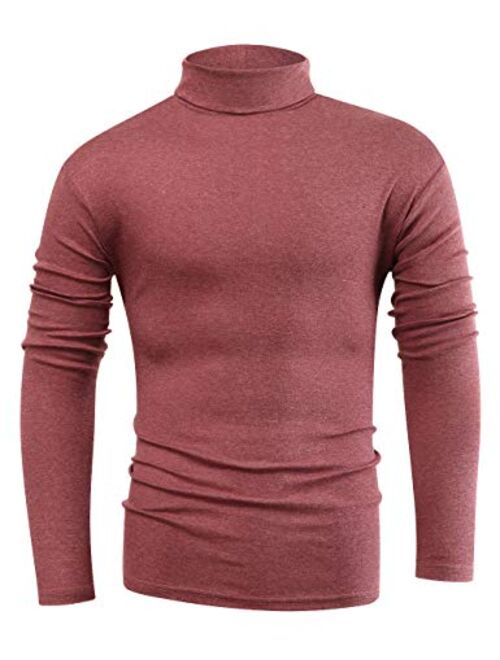 Beauhuty Men's Basic Turtleneck Long Sleeve T-Shirts Fleece Knitted Casual Pullover Top