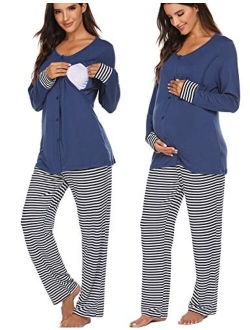Maternity Nursing Pajama Set Long Sleeves Breastfeeding Sleepwear Soft Hospital Pregnancy pjs Sets