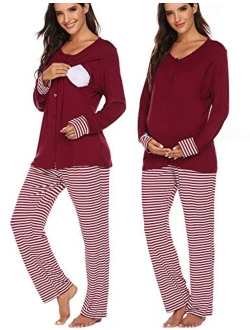 Maternity Nursing Pajama Set Long Sleeves Breastfeeding Sleepwear Soft Hospital Pregnancy pjs Sets