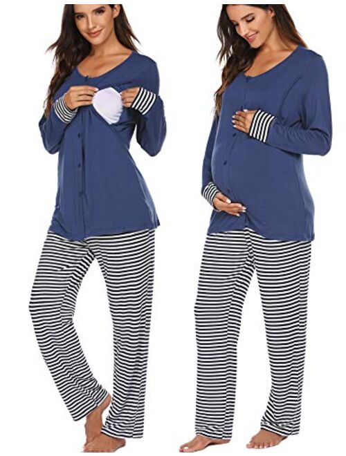 Ekouaer Maternity Nursing Pajama Set Long Sleeves Breastfeeding Sleepwear Soft Hospital Pregnancy pjs Sets