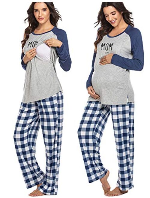 Ekouaer Maternity Nursing Pajama Set Long Sleeves Breastfeeding Sleepwear Soft Hospital Pregnancy pjs Sets