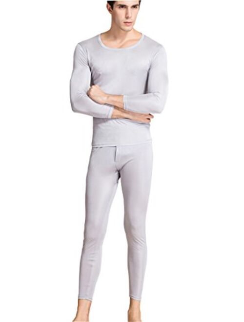 METWAY Silk Long Underwear Men's Silk Long Johns|2pc Thermal Underwear Set