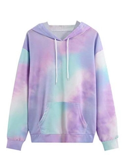 Women's Planet Print Varsity Striped Drawstring Pullover Sweatshirt Hoodies Tops