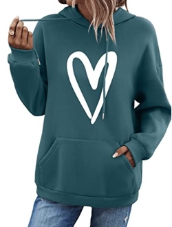 Women's Casual Heart Print Long Sleeve Pullover Hoodie Sweatshirt Tops