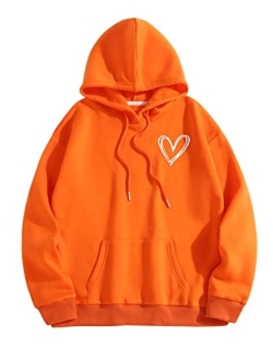 Women's Casual Heart Print Long Sleeve Pullover Hoodie Sweatshirt Tops