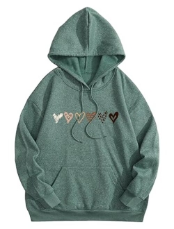 Women's Casual Heart Print Long Sleeve Pullover Hoodie Sweatshirt Tops