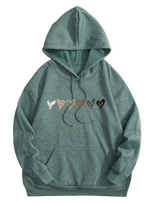 SweatyRocks Women's Casual Heart Print Long Sleeve Pullover Hoodie Sweatshirt Tops