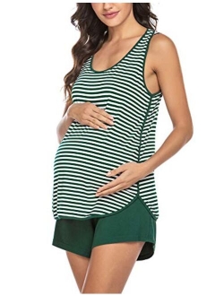 Maternity Nursing Pajamas Sleepwear Set Shorts Striped for Hospital Home