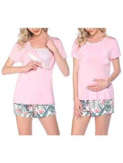 Maternity Nursing Pajamas Sleepwear Set Shorts Striped for Hospital Home