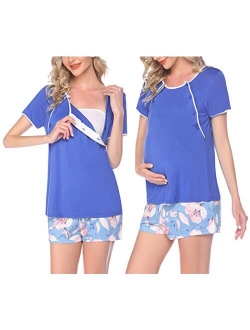 Maternity Nursing Pajamas Sleepwear Set Shorts Striped for Hospital Home