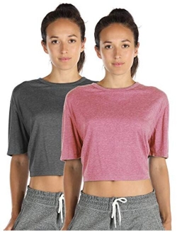 icyzone Open Back Workout Top Shirts - Yoga t-Shirts Activewear Exercise Crop Tops for Women(Pack of 2)