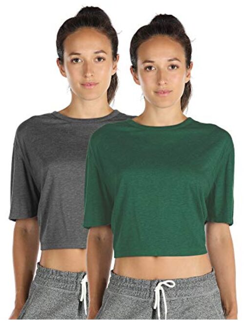 icyzone Open Back Workout Top Shirts - Yoga t-Shirts Activewear Exercise Crop Tops for Women(Pack of 2)