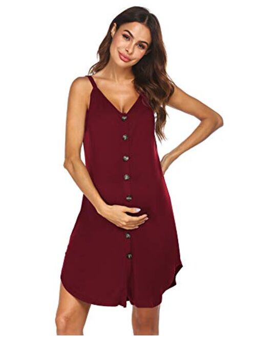 Ekouaer Nursing Nightgown Women's Maternity Dress Button Down Nightdress Sleeveless Breastfeeding Sleepwear Hospital Gown