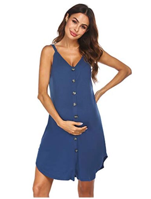 Ekouaer Nursing Nightgown Women's Maternity Dress Button Down Nightdress Sleeveless Breastfeeding Sleepwear Hospital Gown