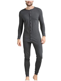 COLORFULLEAF Men's Cotton Thermal Underwear Union Suits Henley Onesies Base Layer