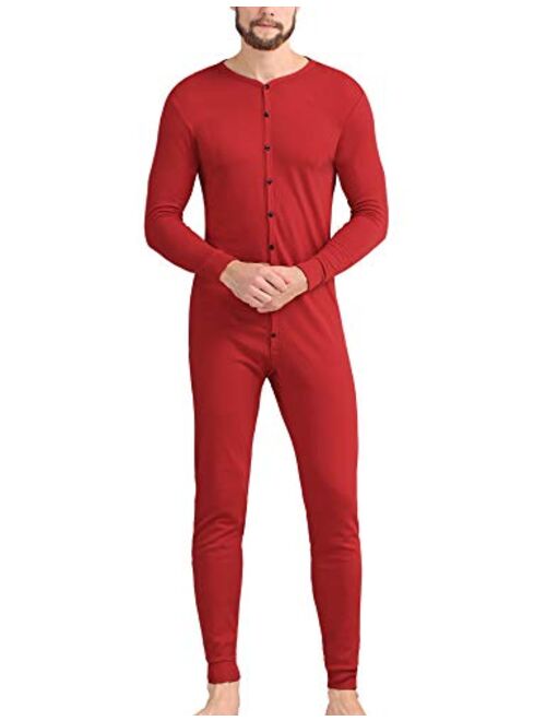 COLORFULLEAF Men's Cotton Thermal Underwear Union Suits Henley Onesies Base Layer