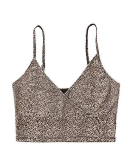 Women's Casual Leopard Print Warp Surplice Front Spaghetti Strap Cami Top