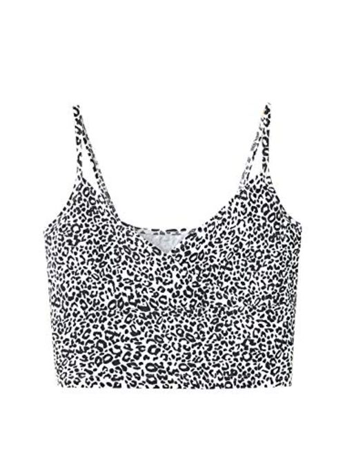 SweatyRocks Women's Casual Leopard Print Warp Surplice Front Spaghetti Strap Cami Top