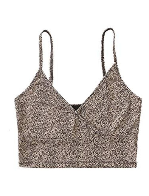 SweatyRocks Women's Casual Leopard Print Warp Surplice Front Spaghetti Strap Cami Top