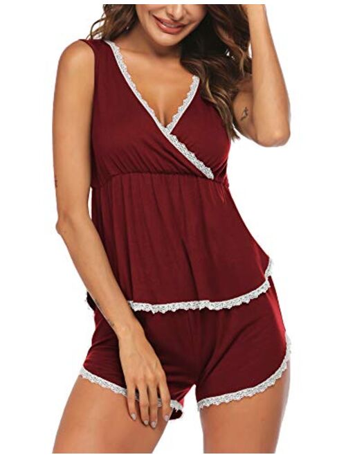 Ekouaer Womens Pajamas Set Sleeveless Sleepwear V Neck Nightwear Soft Pj Lounge Sets S-XXL