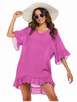 Swimsuit Cover Ups, Women's Bathing Suit Coverups Dress Bikini Beach Tunic Top S-XXL