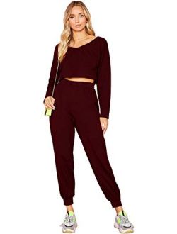 Women's 2 Pieces Outfits Long Sleeve Crop Top and Sweatpants Jogger Set