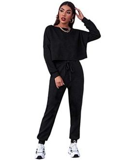 Women's 2 Pieces Outfits Long Sleeve Crop Top and Sweatpants Jogger Set