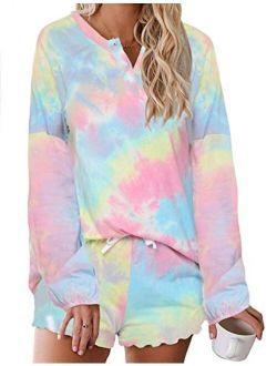 Tie Dye Pajamas Set Womens Loungewear Sleepwear 2 Piece PJ Sets