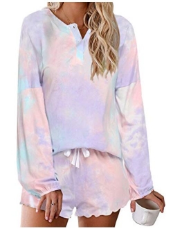 Tie Dye Pajamas Set Womens Loungewear Sleepwear 2 Piece PJ Sets