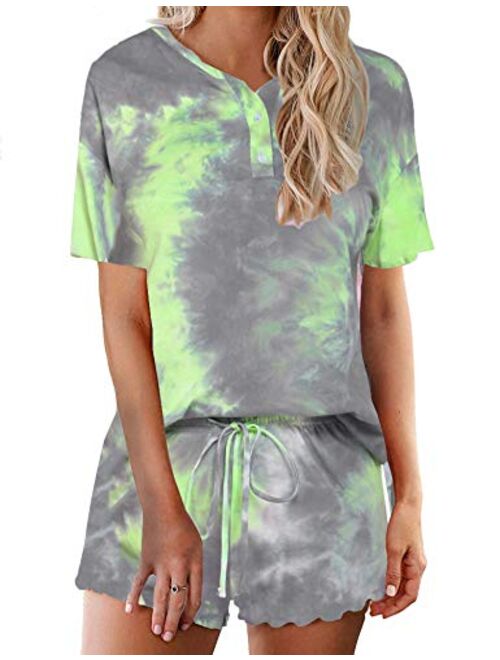 Ekouaer Tie Dye Pajamas Set Womens Loungewear Sleepwear 2 Piece PJ Sets