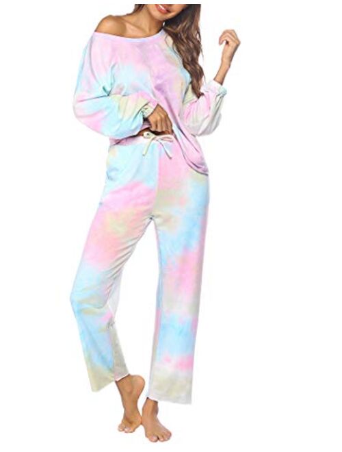 Ekouaer Tie Dye Pajamas Set Womens Loungewear Sleepwear 2 Piece PJ Sets