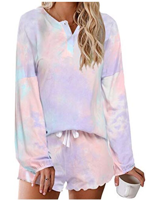 Ekouaer Tie Dye Pajamas Set Womens Loungewear Sleepwear 2 Piece PJ Sets