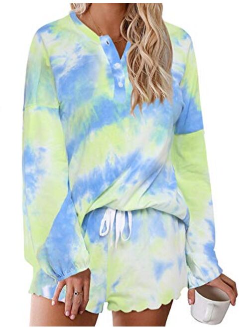 Ekouaer Tie Dye Pajamas Set Womens Loungewear Sleepwear 2 Piece PJ Sets